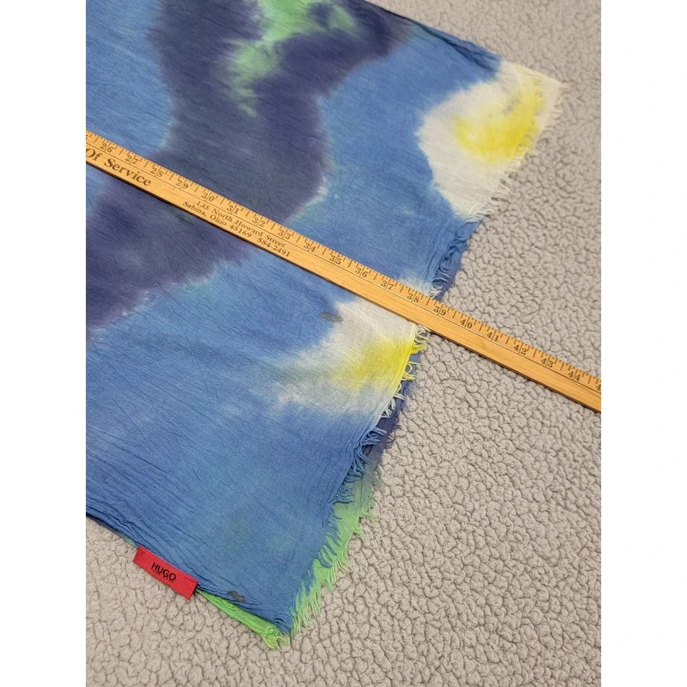 Hugo Boss Scarf Womens One Size‎ Blue Green Yellow Tie Dye Oblong Lightweight